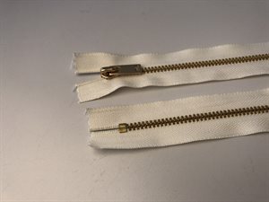 Hvid lynlås - med blid guld lynlås, 13 cm, ikke delbar